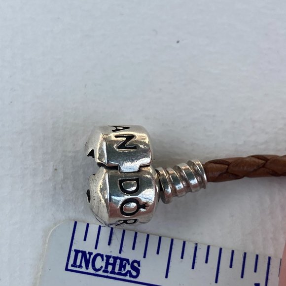 Pandora brownish leather bracelet with  16" sterling silver charm. - Picture 4 of 13